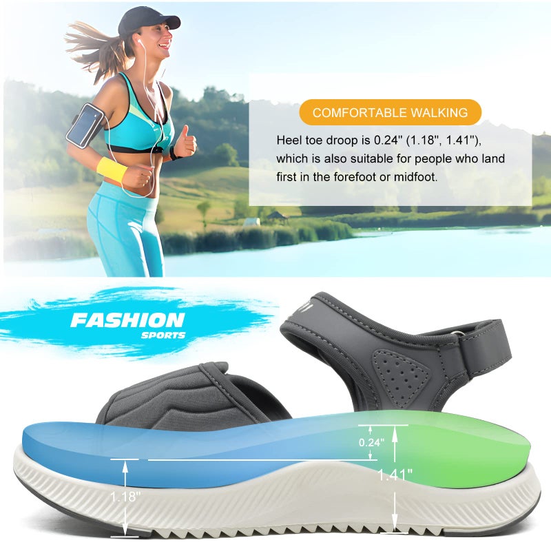 ONCAI Walking Sandals Women,Arch Support Hiking Sandals with Orthotic Outdoor Footbed for Plantar Fasciitis,Water Athletic Platform Sandalias Mujer with 3 Adjustable Strap Grey/White Size 8.5 - Image 5